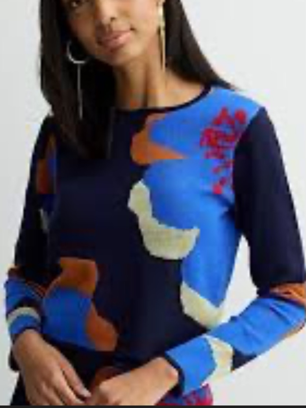INTEMPO Blue Patterned Intarsia Crewneck Sweater
